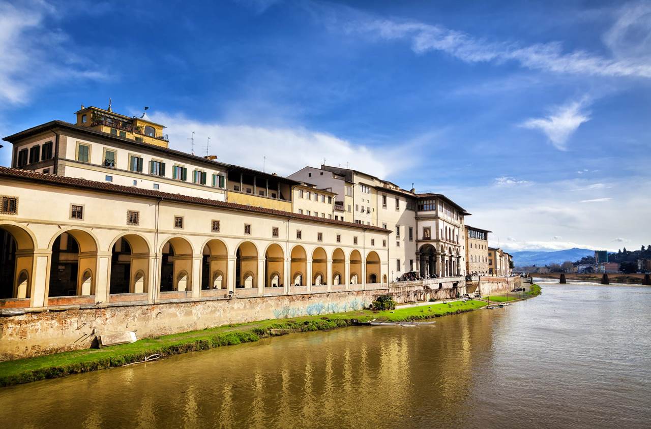 riverside view of uffizi gallery in florence italy